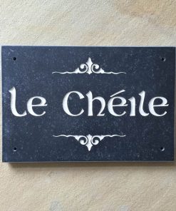 House Name Plate Honed Irish Limestone Slaine White Centre Fluorish 300 x 200