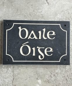 House Name Plate Honed Irish Limestone Slaine White Cut Corner Border 300 x 200