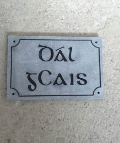House Name Plate Sanded Irish Limestone Slaine Black Cut Corner Border 300 x 200