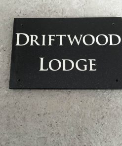 House Name Plate Black Granite Trajb White 300 x 200