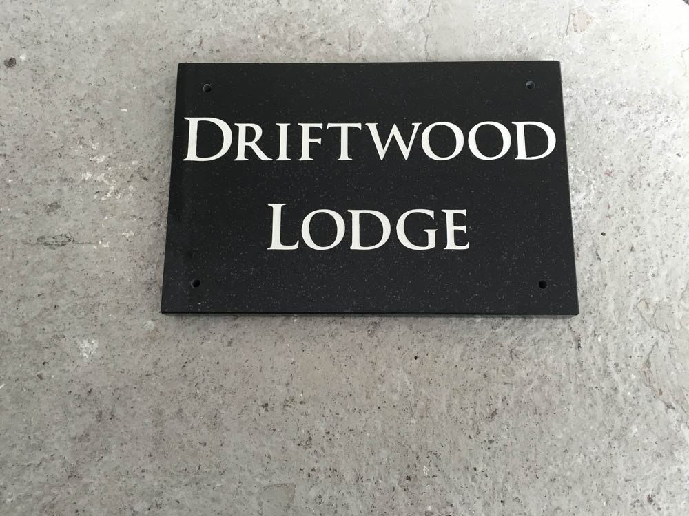 House Name Plate Black Granite Trajb White 300 x 200
