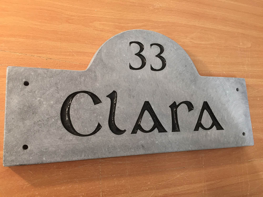 House Name Plate Sanded Irish Limestone Slaine Black 400 x 200 Mews