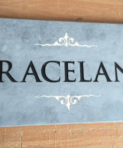 House Name Plate Sanded Irish Limestone Trajb Black B 400 x 200
