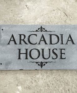 House Name Plate Sanded Irish Limestone Trajb Black F 400 x 200