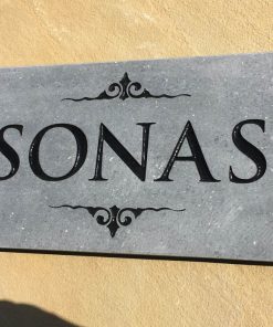 House Name Plate Sanded Irish Limestone Trajb Black M 400 x 200