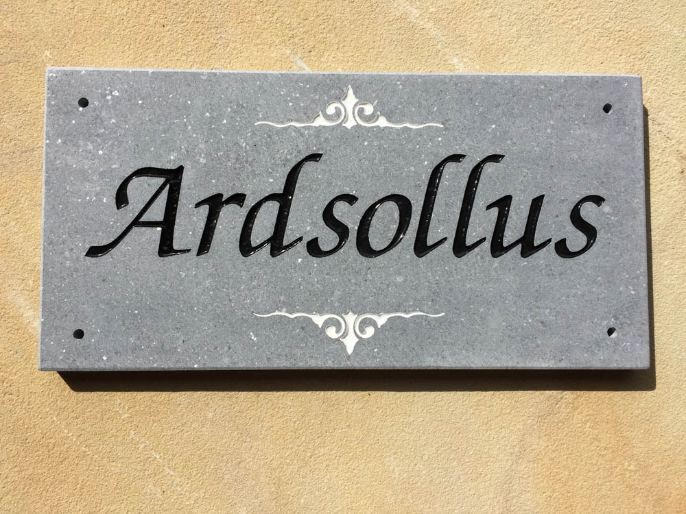 House Name Plate Sanded Irish Limestone Zapchan Black F 400 x 200